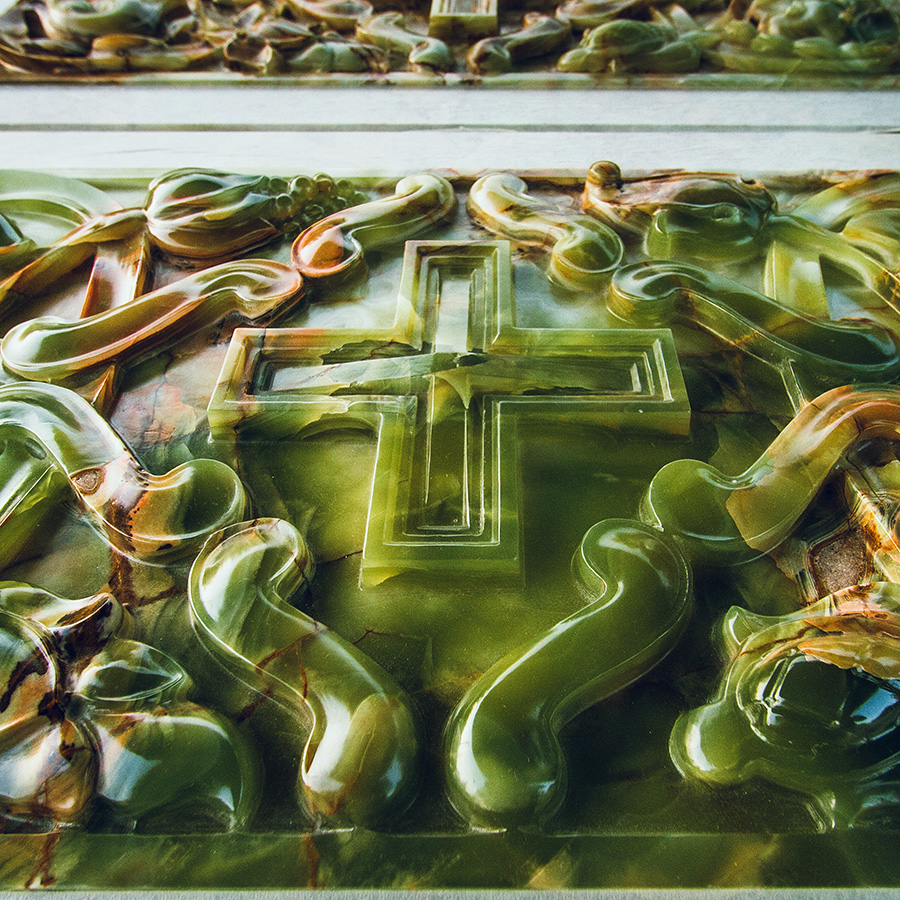 Custom Carved Green Onyx Bas-Relief Panel