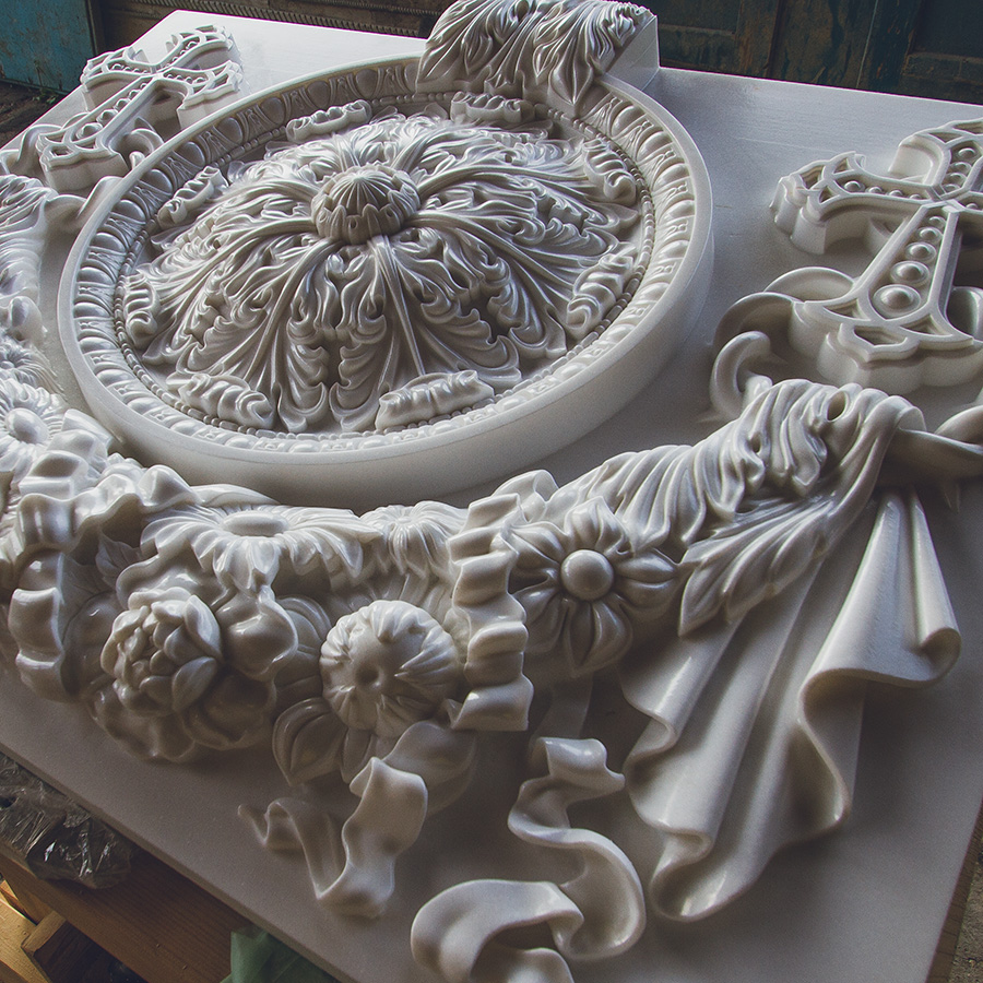 High-Relief Thassos Marble Base Panels & Architectural Medallions