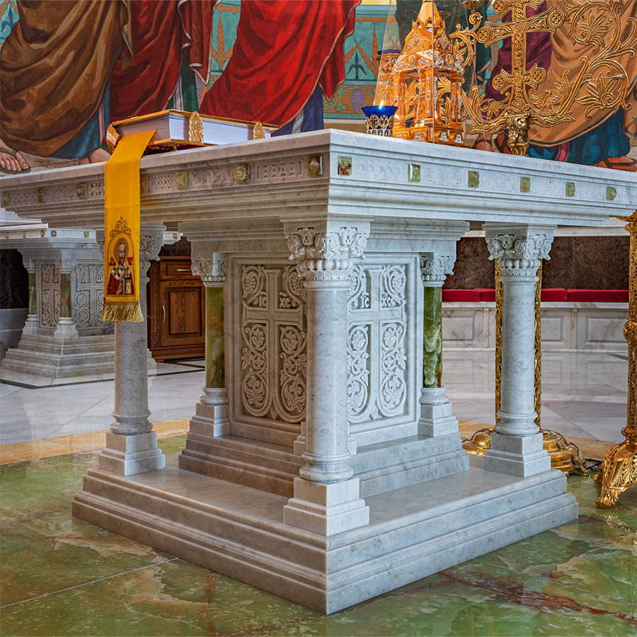 The marble altar of the Transfiguration Cathedral
