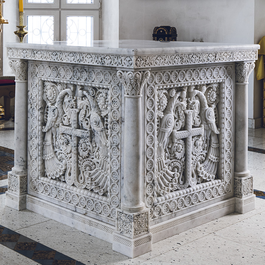 The marble altar of the Church of the Icon of the Mother of God