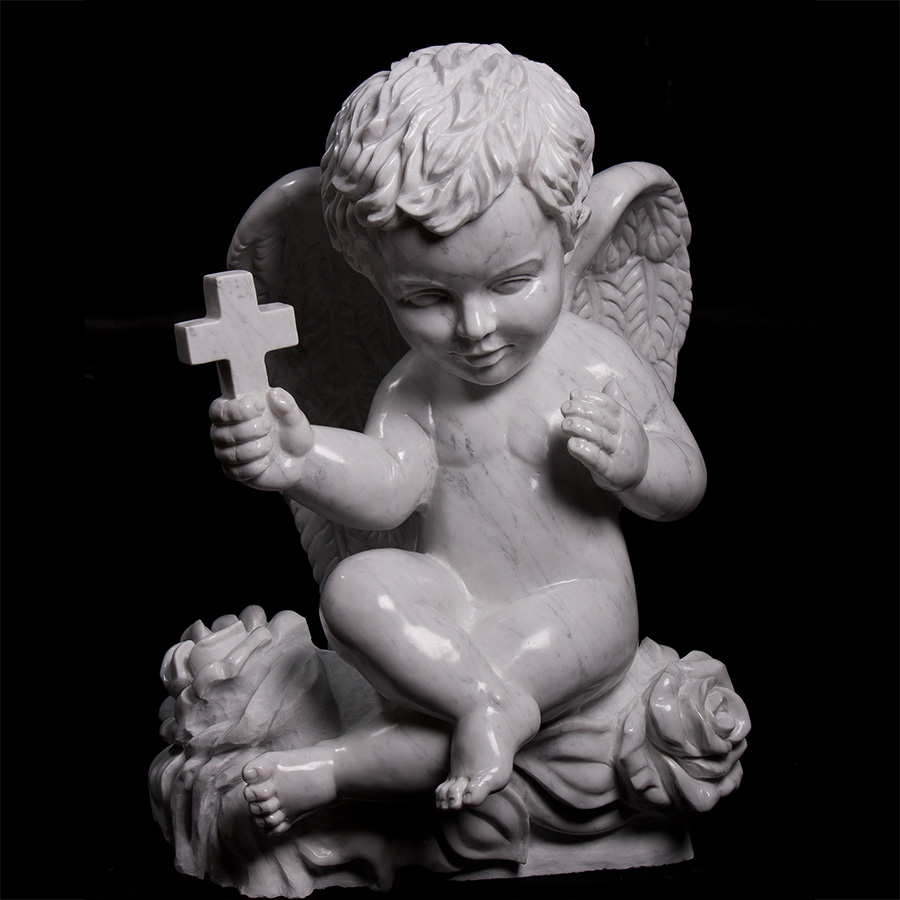 The sculpture of the marble angel